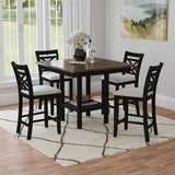 Brooks 5PC Counter Set with Table and 4 UPH Seat & Wood Back Chairs in Medium Brown & Black – SKU D-16720-8-5CS3 | Elements