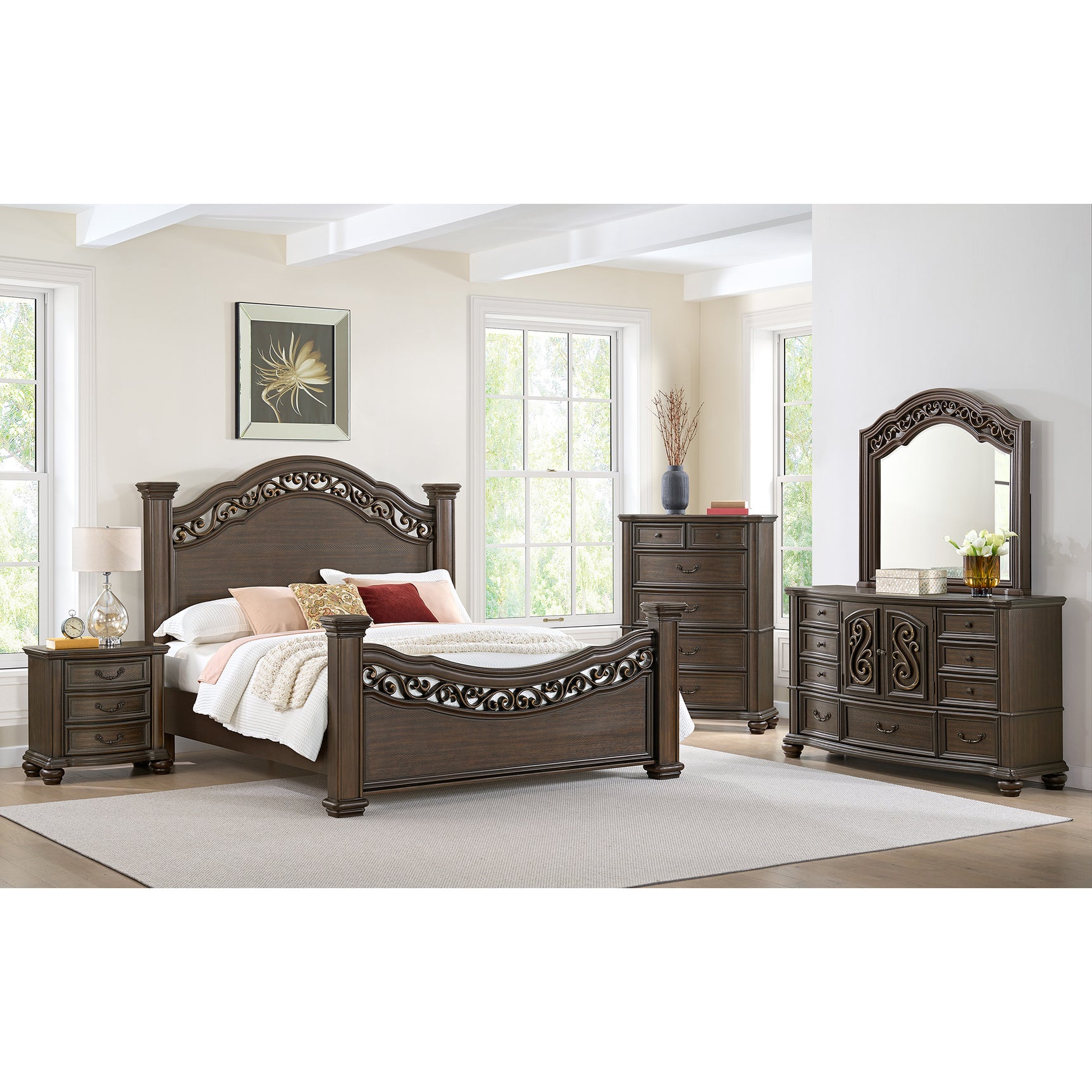 Brunswick Dresser and Mirror Set in Mahogany – SKU B-13070-5-DRMR | Elements