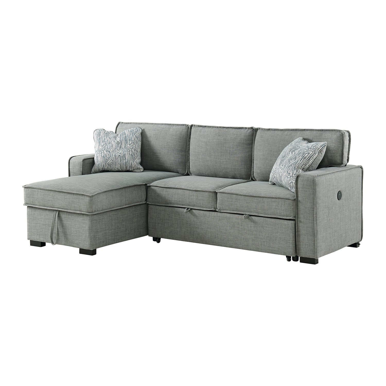 Caracas Sectional Sleeper Chofa with Pull Bed, Drop Table & USB in Palmer Grey - Tampa Furniture Outlet