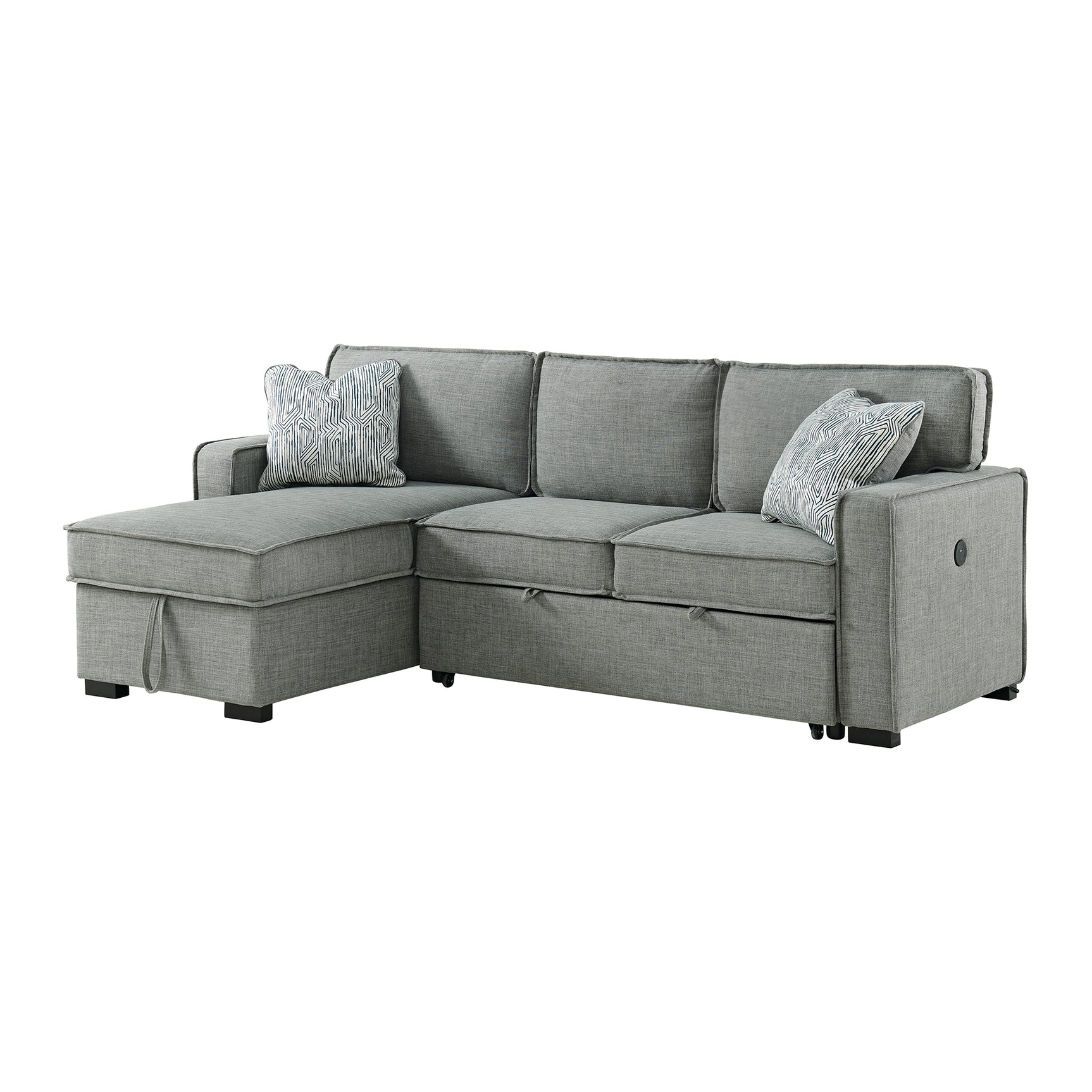 Caracas Sectional Sleeper Chofa with Pull Bed, Drop Table & USB in Palmer Grey - Tampa Furniture Outlet