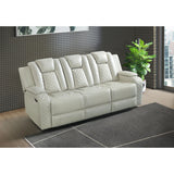 Carlo Power Motion Sofa with Power Headrest, Dropdown Table, Power strip, led and reading light in Pebble Oyster - Tampa Furniture Outlet
