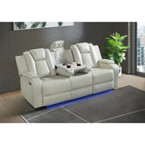 Carlo Power Motion Sofa with Power Headrest, Dropdown Table, Power strip, led and reading light in Pebble Oyster - Tampa Furniture Outlet