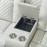 Carlo Power Motion Loveseat with Power Headrest, Console and LED in Pebble Oyster - Tampa Furniture Outlet