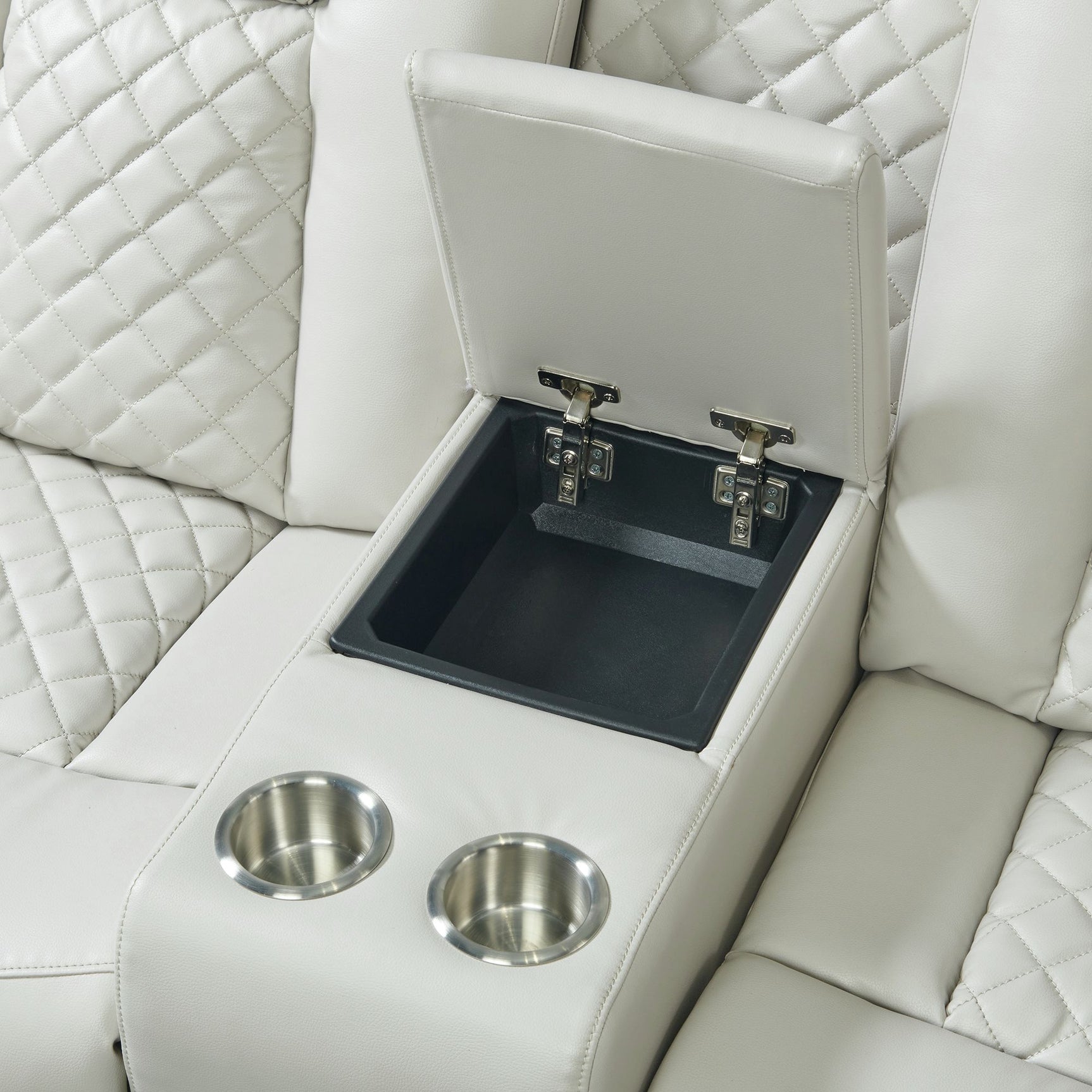 Carlo Power Motion Loveseat with Power Headrest, Console and LED in Pebble Oyster - Tampa Furniture Outlet