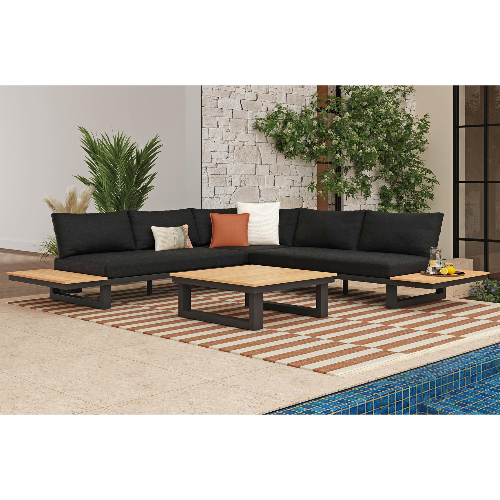 Cabana Coffee Table with Natural Top in Black – SKU O-188820-8-CT | Elements