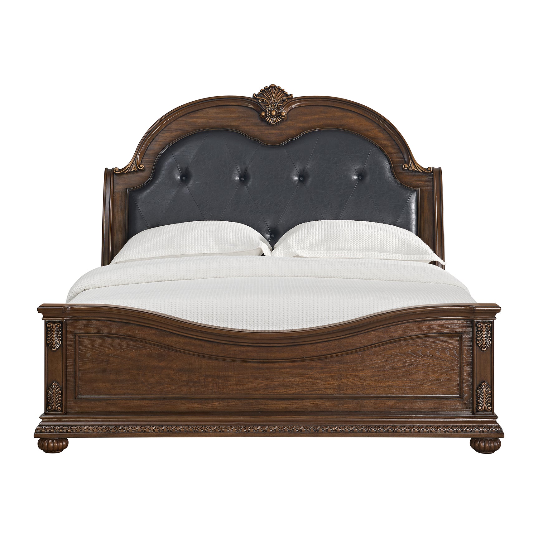 Cadenza King UPH Bed with Black PU in Brown - Tampa Furniture Outlet