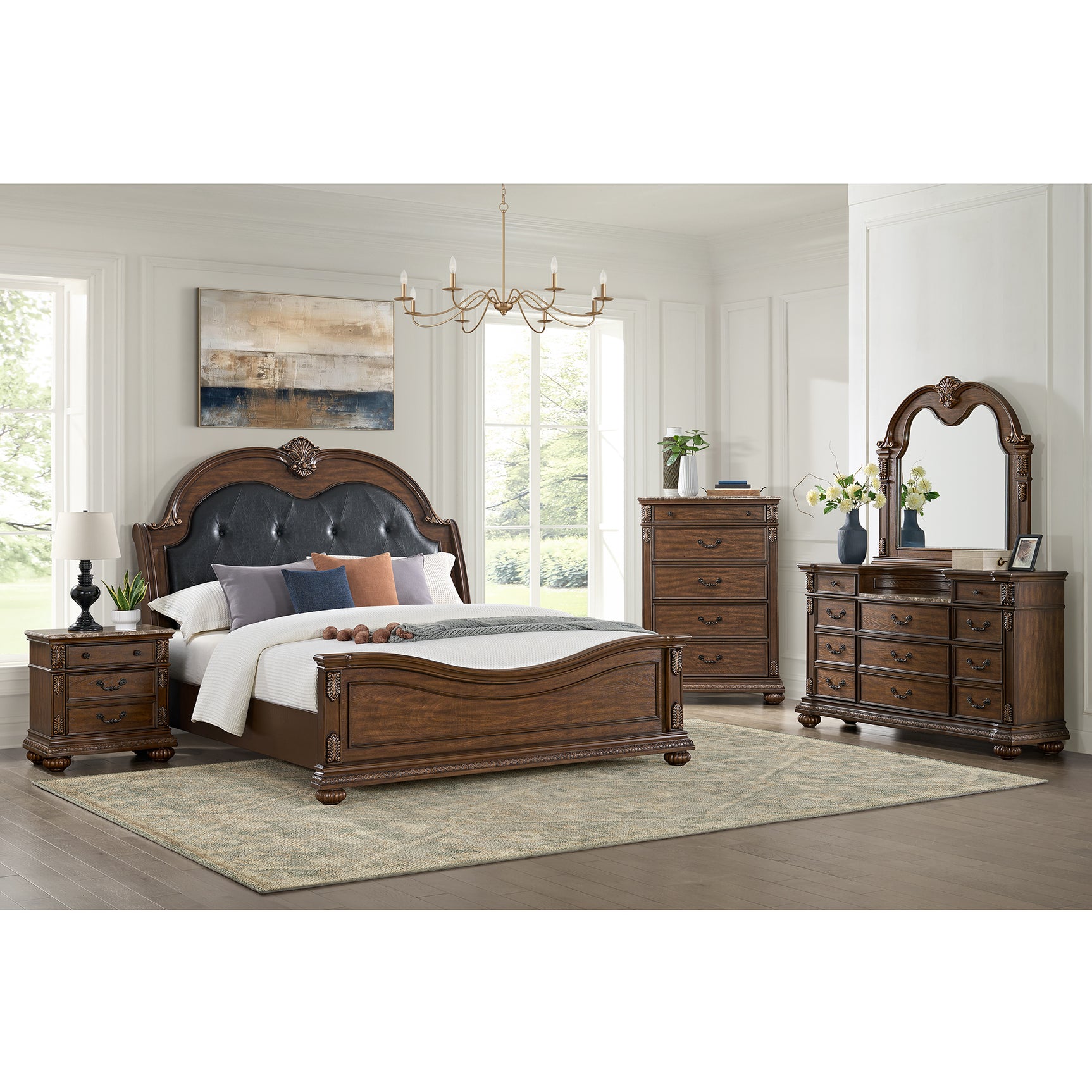 Cadenza King UPH Bed with Black PU in Brown – SKU B-18710-5-KB | Elements