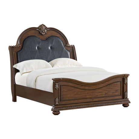 Cadenza Queen UPH Bed with Black PU in Brown - Tampa Furniture Outlet