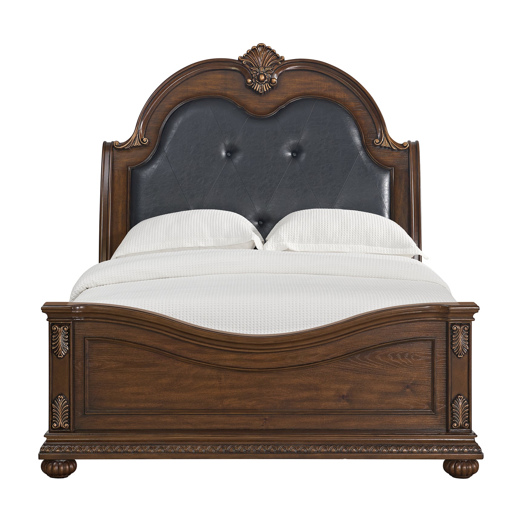 Cadenza Queen UPH Bed with Black PU in Brown - Tampa Furniture Outlet