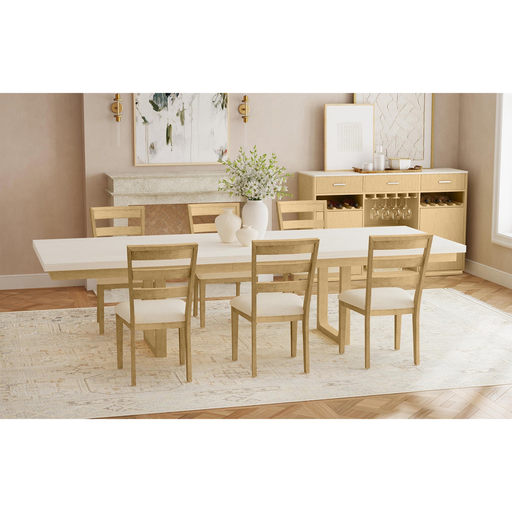Cambrie Buffet with LED and Power in Off-White and Natural - Tampa Furniture Outlet