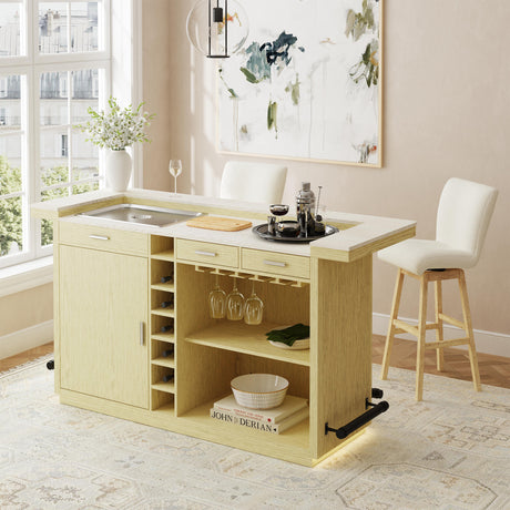 Cambrie Bar Table in Off-White and Natural with LED – SKU DA-18010-6-BTC | Elements