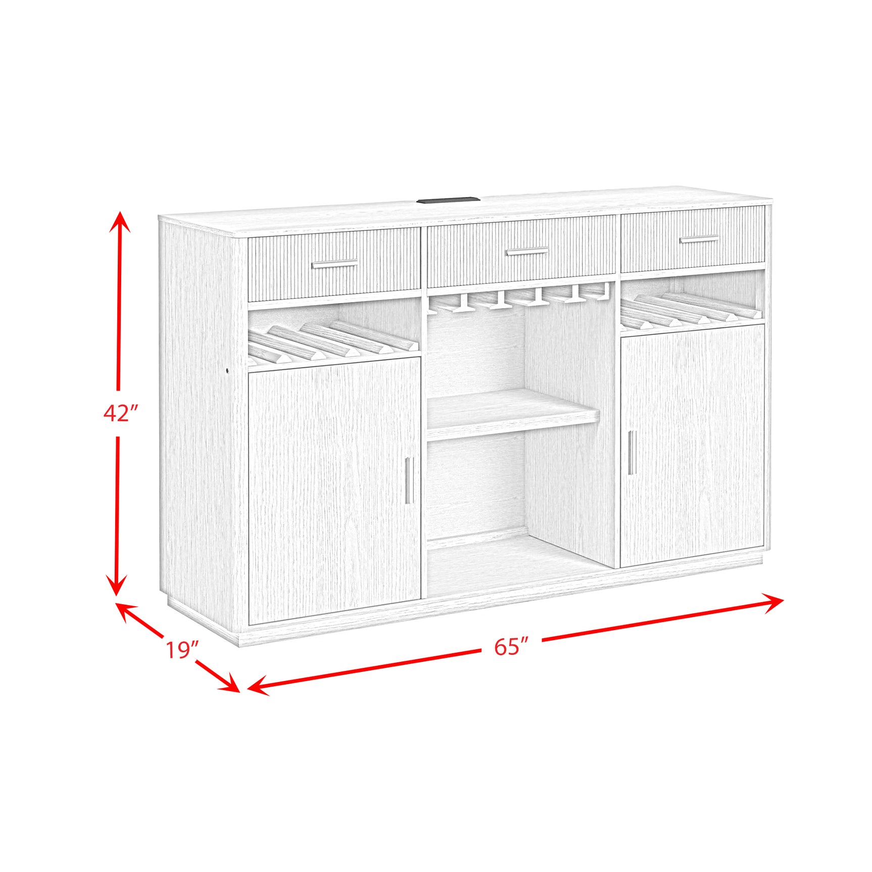 Cambrie Buffet with LED and Power in Off-White and Natural - Tampa Furniture Outlet