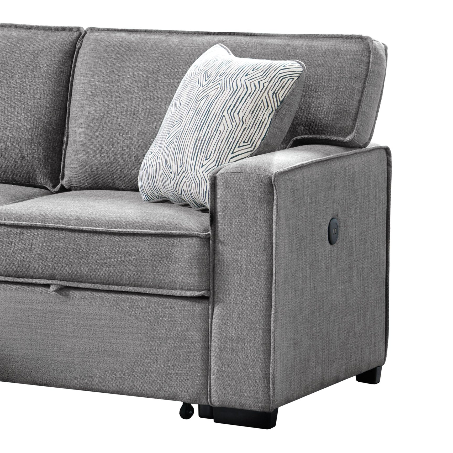 Caracas Sectional Sleeper Chofa with Pull Bed, Drop Table & USB in Palmer Grey - Tampa Furniture Outlet