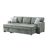 Caracas Sectional Sleeper Chofa with Pull Bed, Drop Table & USB in Palmer Grey - Tampa Furniture Outlet