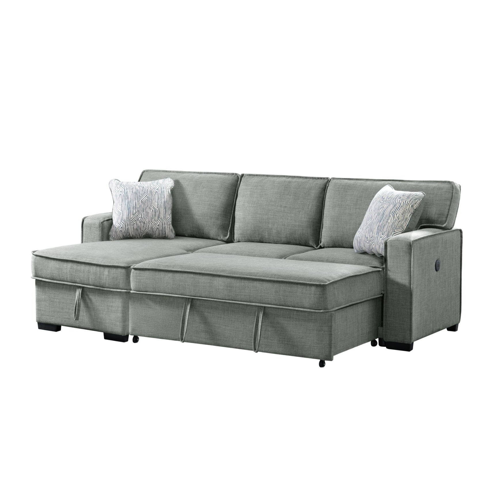 Caracas Sectional Sleeper Chofa with Pull Bed, Drop Table & USB in Palmer Grey - Tampa Furniture Outlet