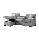 Caracas Sectional Sleeper Chofa with Pull Bed, Drop Table & USB in Palmer Grey - Tampa Furniture Outlet