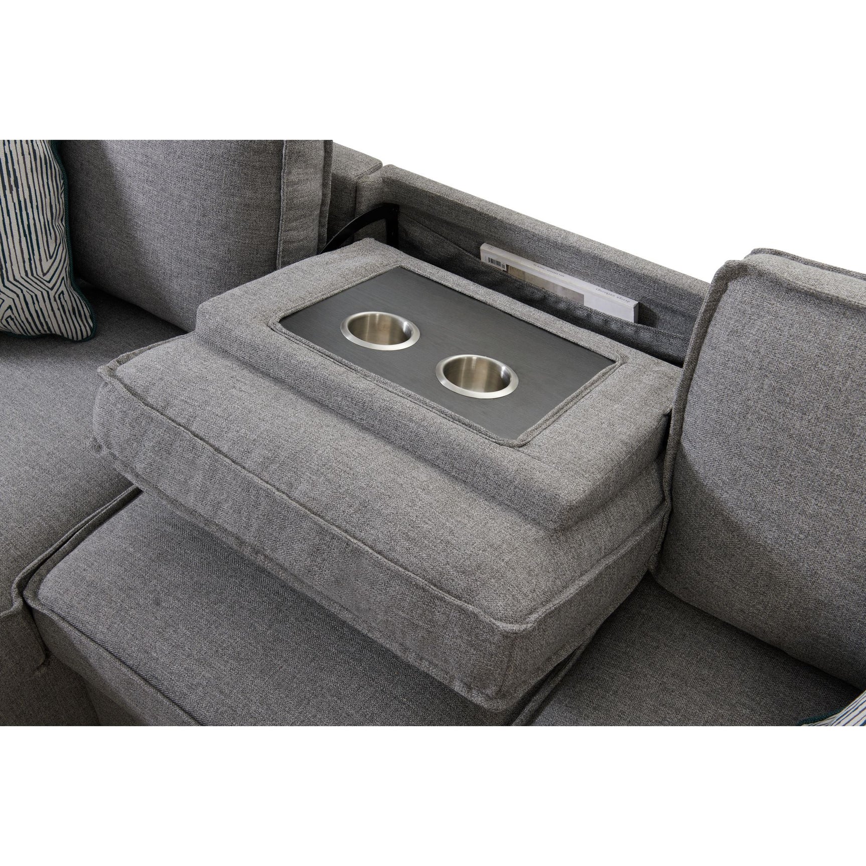 Caracas Sectional Sleeper Chofa with Pull Bed, Drop Table & USB in Palmer Grey - Tampa Furniture Outlet