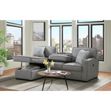 Caracas Sectional Sleeper Chofa with Pull Bed, Drop Table & USB in Palmer Grey - Tampa Furniture Outlet