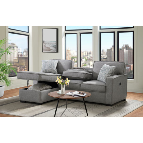 Caracas Sectional Sleeper Chofa with Pull Bed, Drop Table & USB in Palmer Grey - Tampa Furniture Outlet