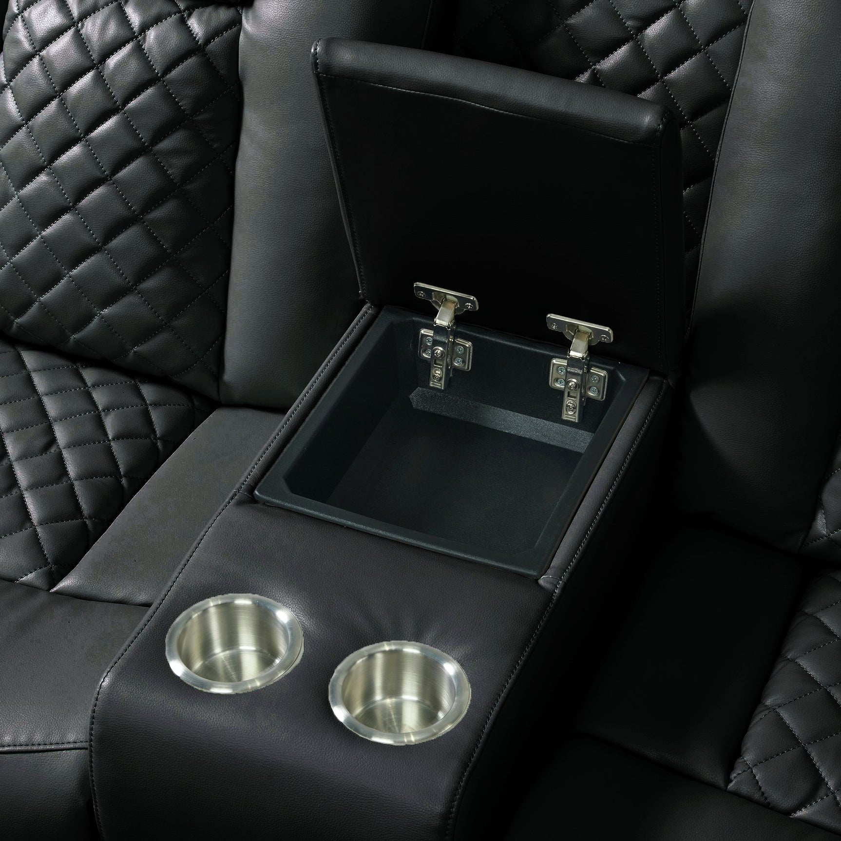 Carlo Power Motion Loveseat with Power Headrest, Console and LED in Pebble Black - Tampa Furniture Outlet