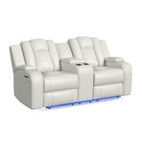 Carlo Power Motion Loveseat with Power Headrest, Console and LED in Pebble Oyster - Tampa Furniture Outlet