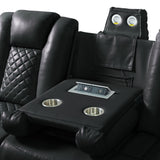 Carlo Power Motion Sofa with Power Headrest, Dropdown Table, Power strip, led and reading light in Pebble Black - Tampa Furniture Outlet