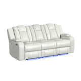 Carlo Power Motion Sofa with Power Headrest, Dropdown Table, Power strip, led and reading light in Pebble Oyster - Tampa Furniture Outlet