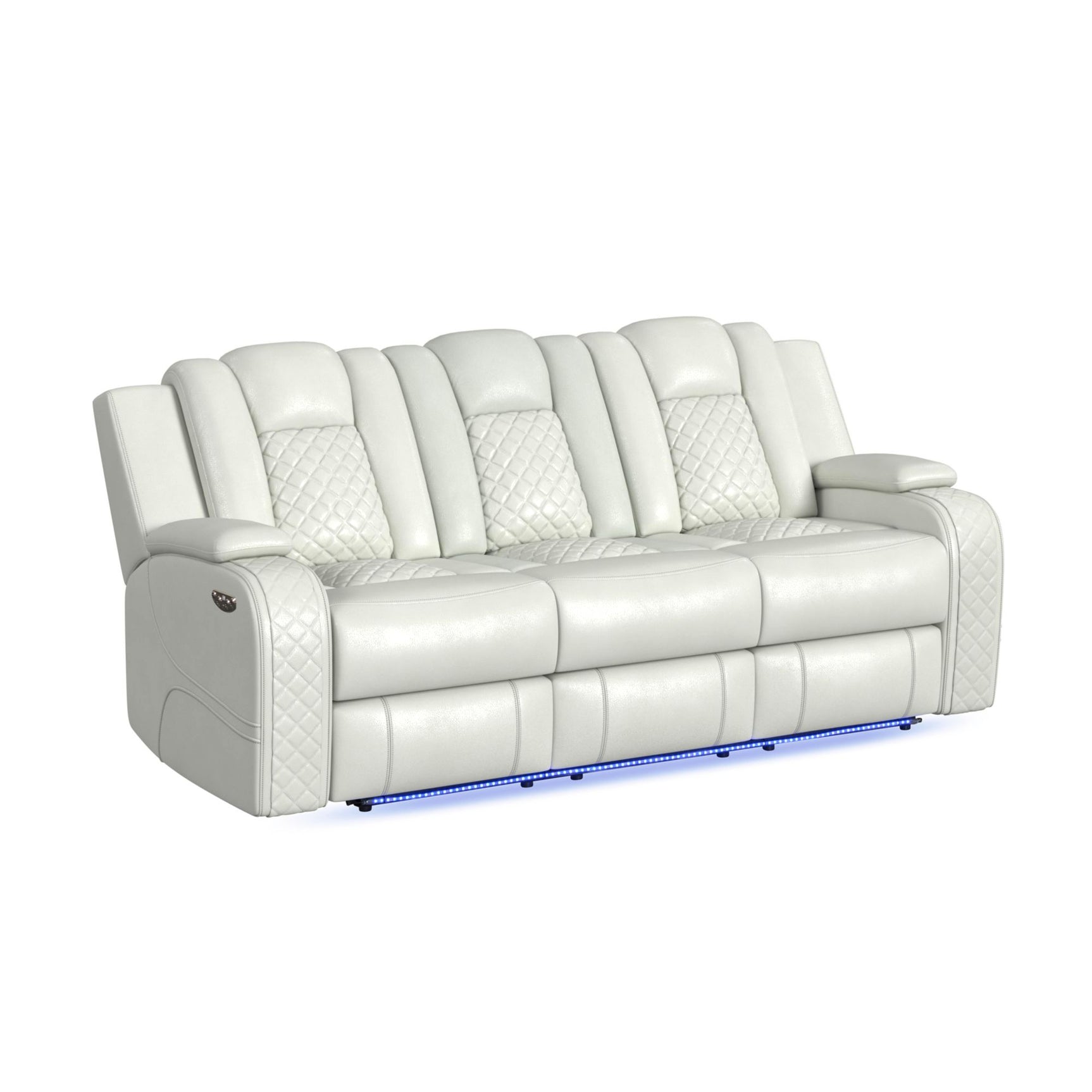 Carlo Power Motion Sofa with Power Headrest, Dropdown Table, Power strip, led and reading light in Pebble Oyster - Tampa Furniture Outlet