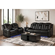 Carlo Power Motion Loveseat with Power Headrest, Console and LED in Pebble Black – SKU U-8900-8206-285PP | Elements
