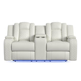 Carlo Power Motion Loveseat with Power Headrest, Console and LED in Pebble Oyster - Tampa Furniture Outlet