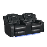 Carlo Power Motion Loveseat with Power Headrest, Console and LED in Pebble Black - Tampa Furniture Outlet