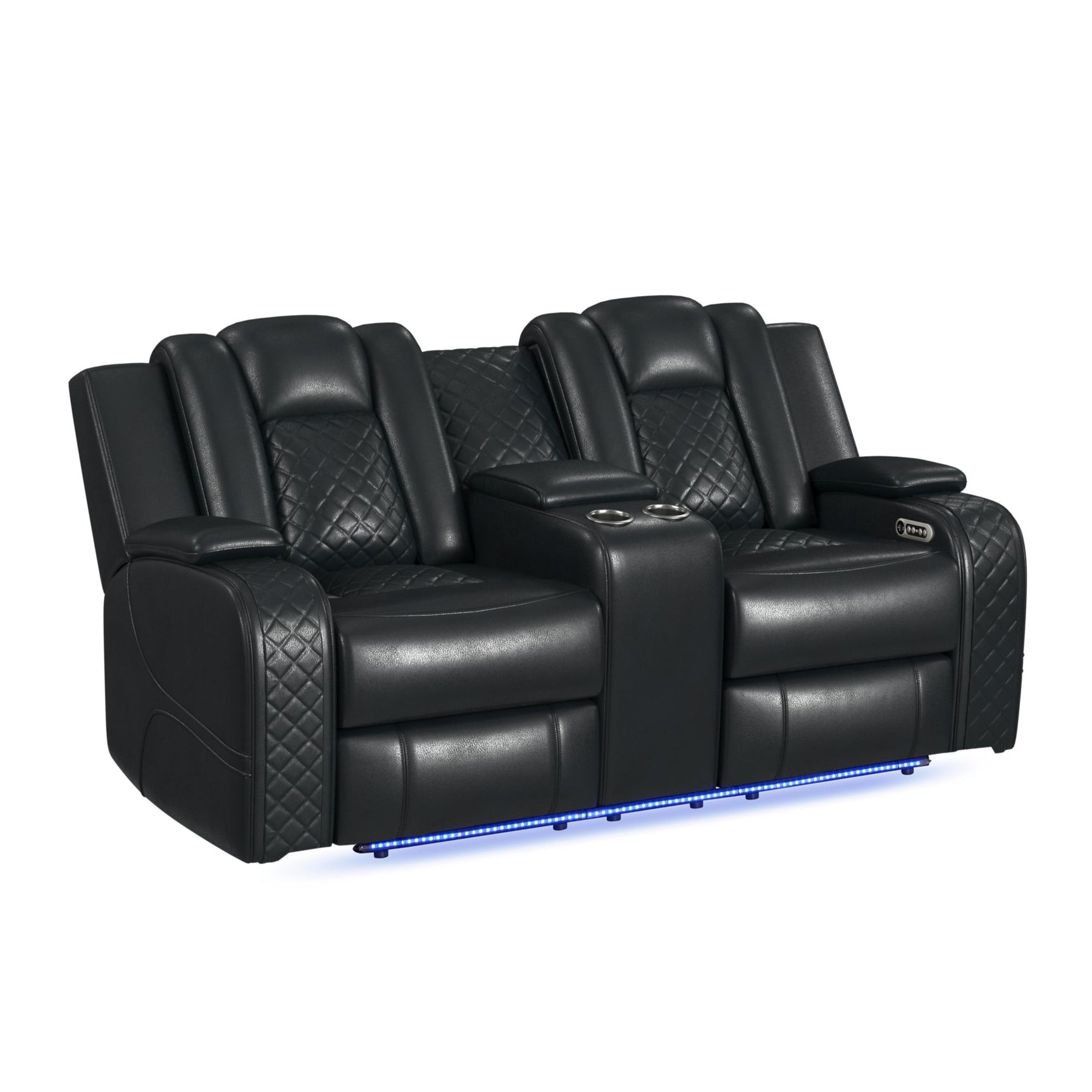 Carlo Power Motion Loveseat with Power Headrest, Console and LED in Pebble Black - Tampa Furniture Outlet