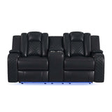 Carlo Power Motion Loveseat with Power Headrest, Console and LED in Pebble Black - Tampa Furniture Outlet