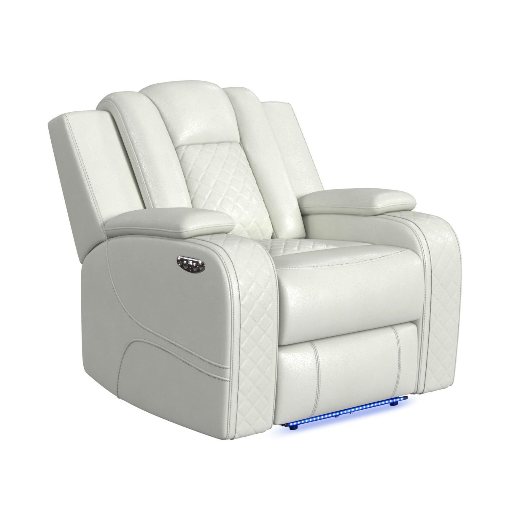 Carlo Power Motion Recliner with Power Headrest, LED in Pebble Oyster - Tampa Furniture Outlet