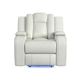 Carlo Power Motion Recliner with Power Headrest, LED in Pebble Oyster - Tampa Furniture Outlet