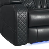 Carlo Power Motion Sofa with Power Headrest, Dropdown Table, Power strip, led and reading light in Pebble Black - Tampa Furniture Outlet