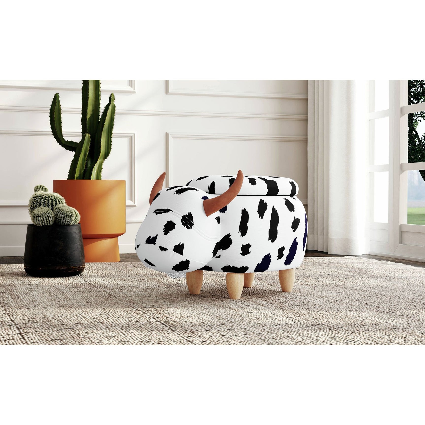 Cow Storage Stool in White and Black – SKU Y-13860-7-ST | Elements