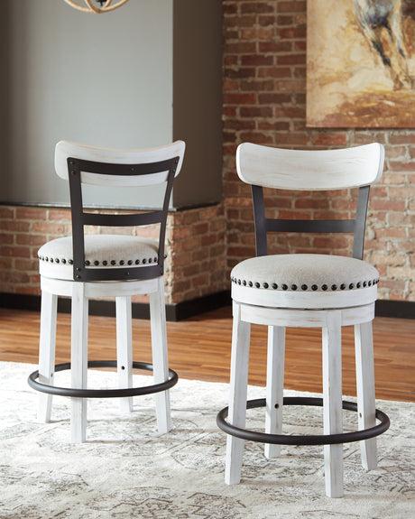 Tampa Furniture Outlet - Ashley Furniture - Valebeck Dining Room - UPH Swivel Barstool (1/CN) / White - D546-524