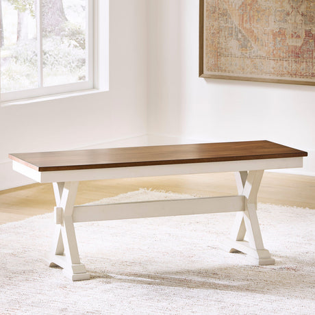 Tampa Furniture Outlet - Ashley Furniture - Brinfern Dining Room - Large Dining Room Bench / Brown/Antique White / 48"W x 16"D x 19"H - PCD628-00