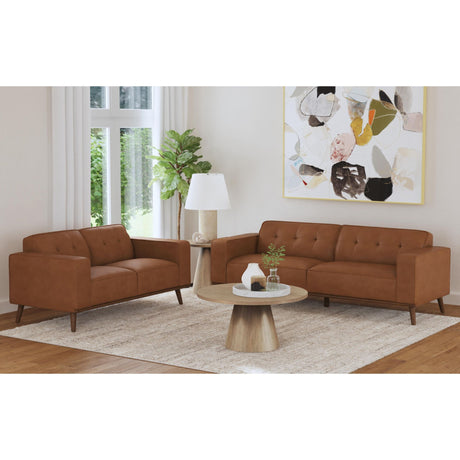 Destiny Loveseat with Wood Front in Pebble Tan - Tampa Furniture Outlet
