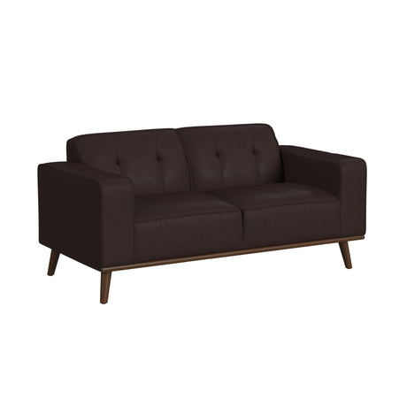 Destiny Loveseat with Wood Front in Pebble Brown - Tampa Furniture Outlet