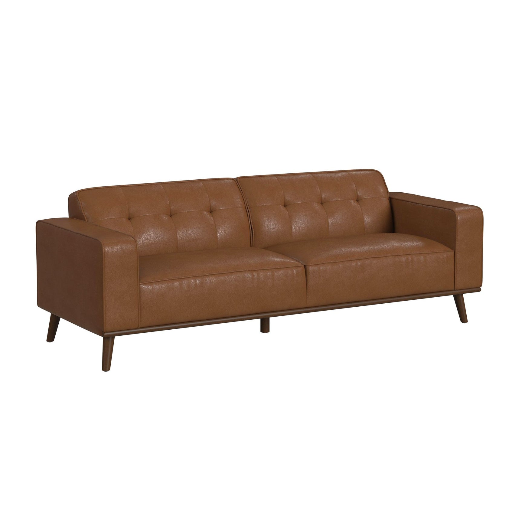 Destiny Sofa with Wood Front in Pebble Tan - Tampa Furniture Outlet