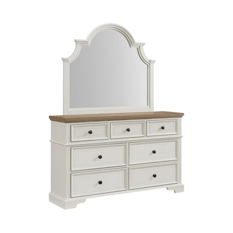 Eastwood Youth Dresser and Mirror Set in Brown and Off-White
