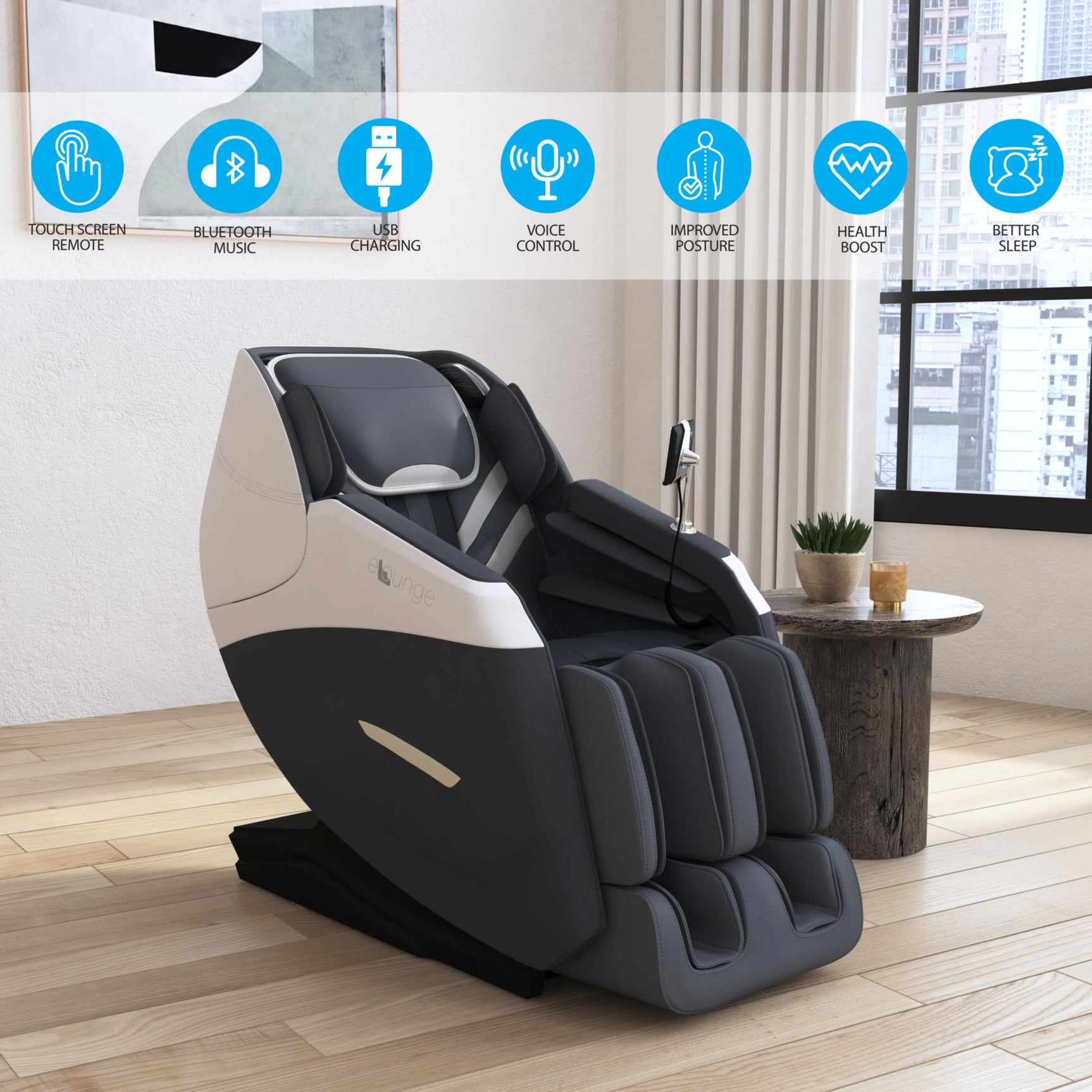 Embrace Massage Chair in Charcoal PU - Tampa Furniture Outlet