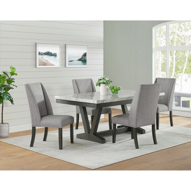 Everdeen Dining Table w/ White Faux Marble Top in Charcoal – SKU D-4930-7-DT | Elements