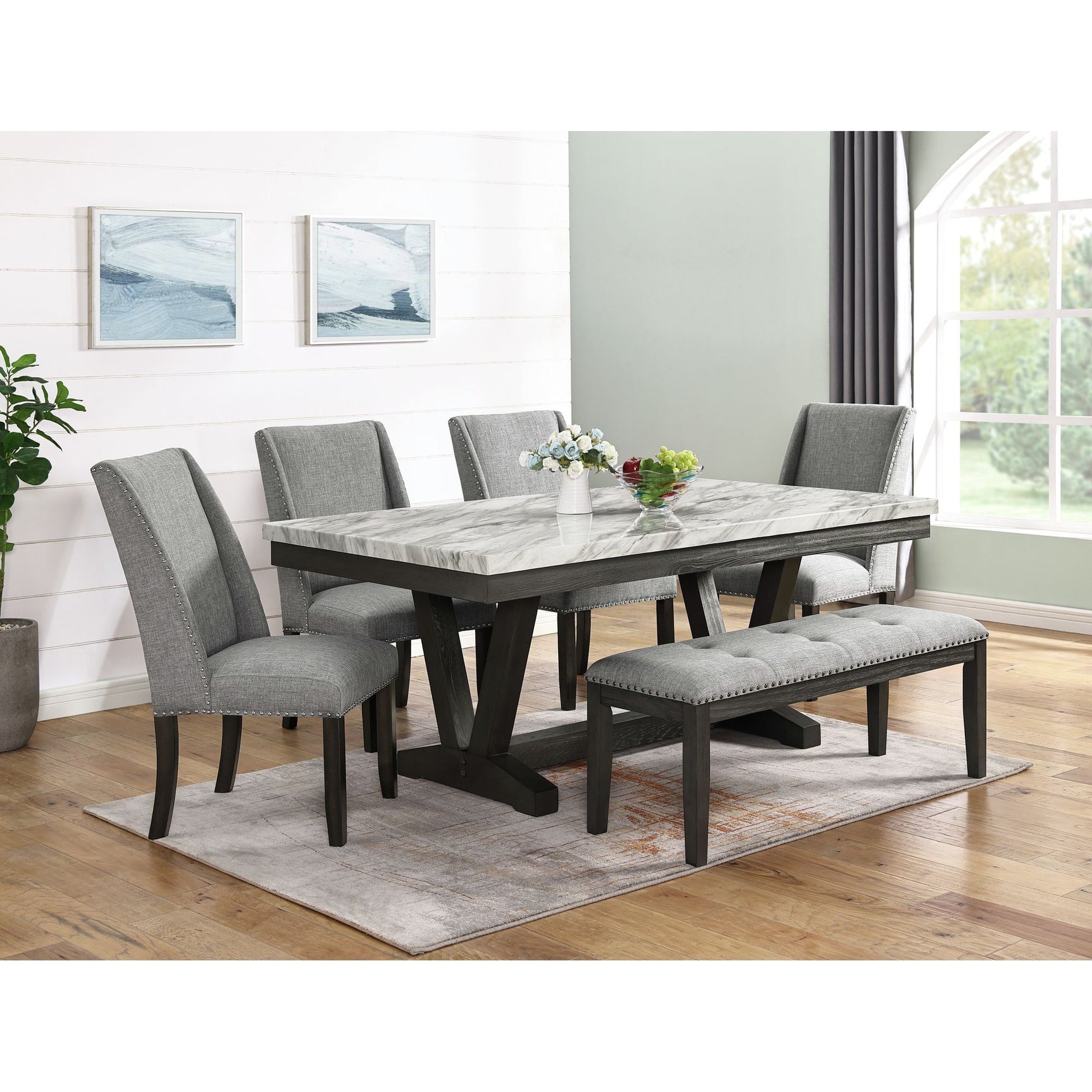 Everdeen Dining Table w/ White Faux Marble Top in Charcoal - Tampa Furniture Outlet