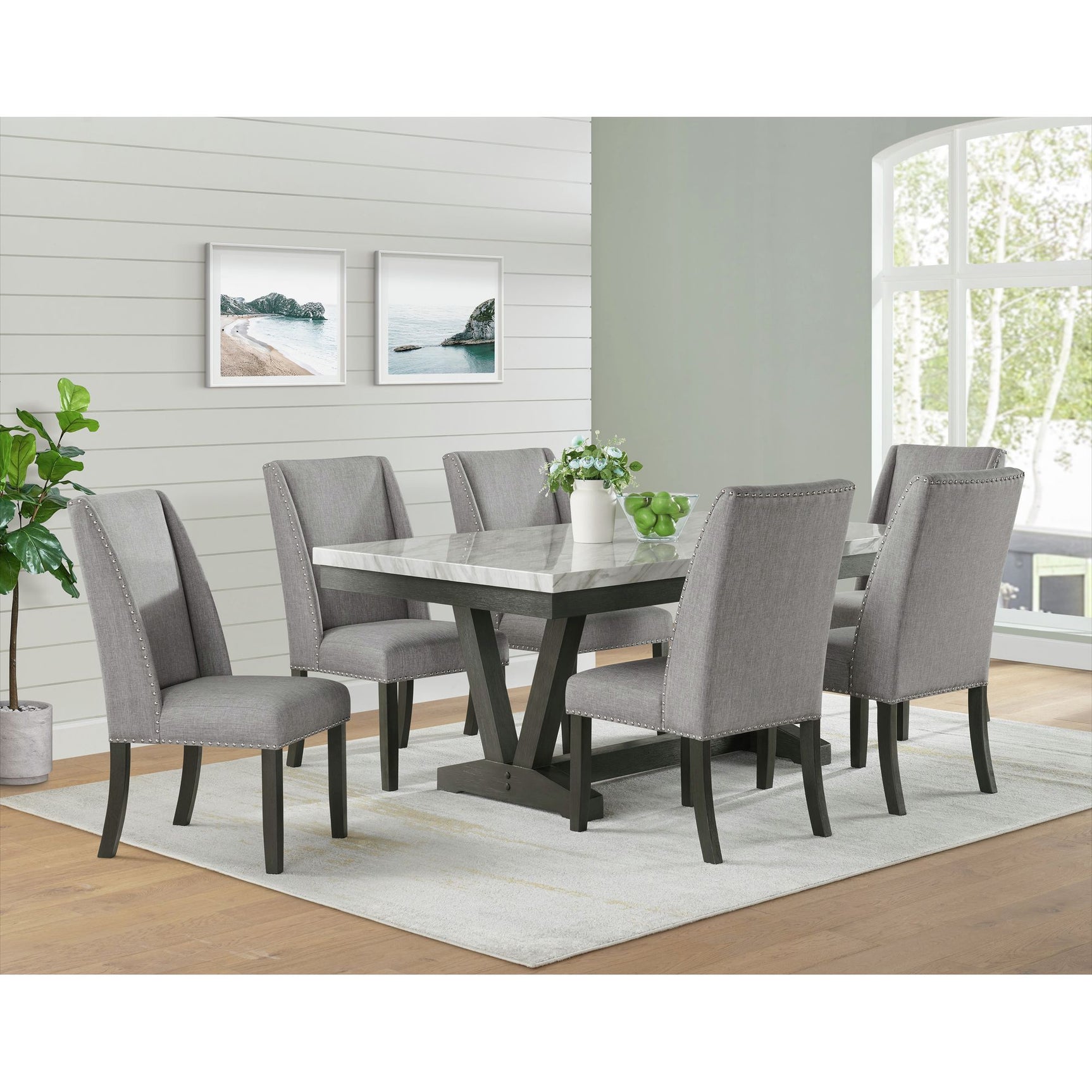 Everdeen Dining Table w/ White Faux Marble Top in Charcoal - Tampa Furniture Outlet