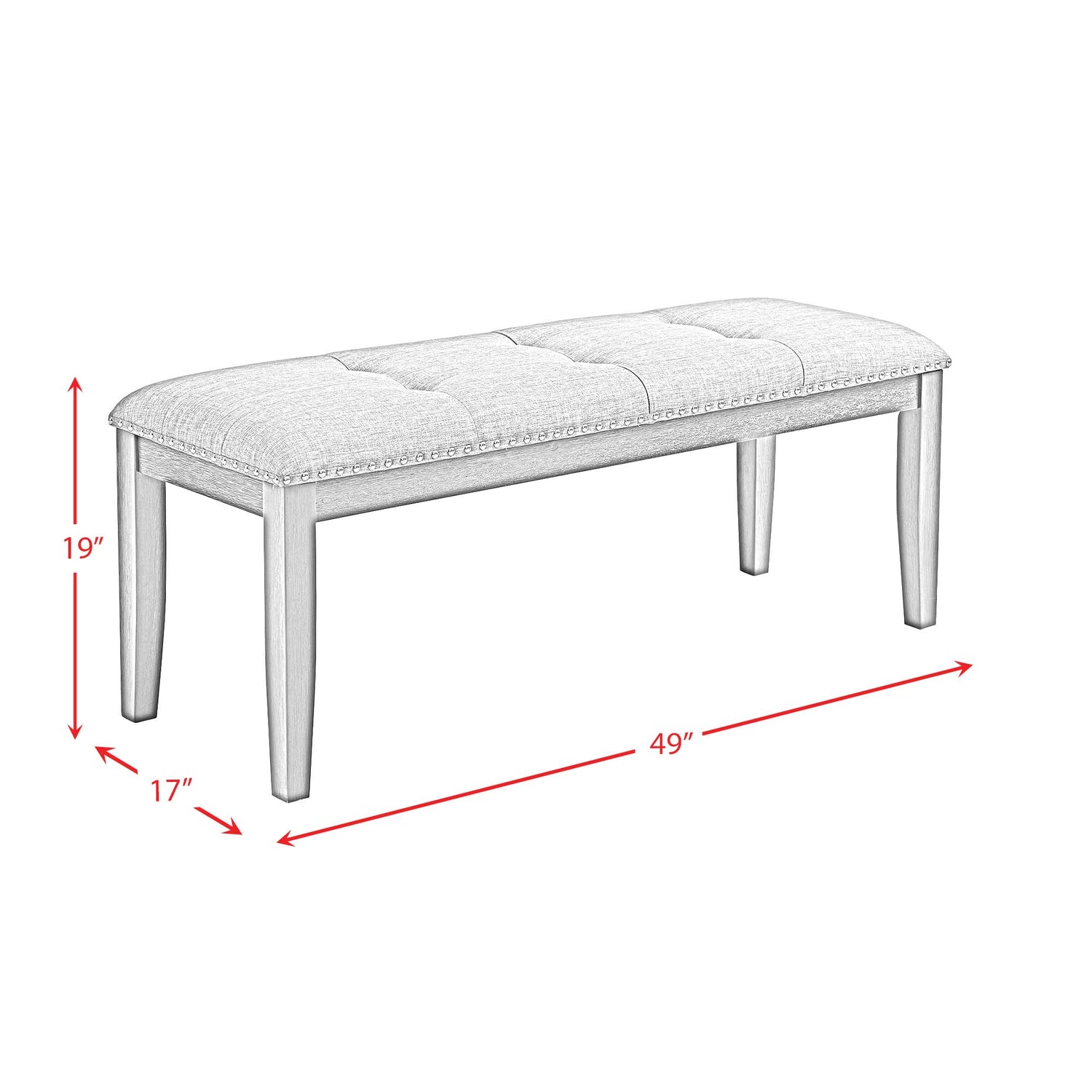 Everdeen Bench w/ Grey Fabric and Nail Heads in Charcoal - Tampa Furniture Outlet