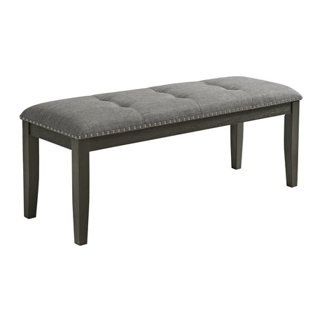 Everdeen Bench w/ Grey Fabric and Nail Heads in Charcoal - Tampa Furniture Outlet