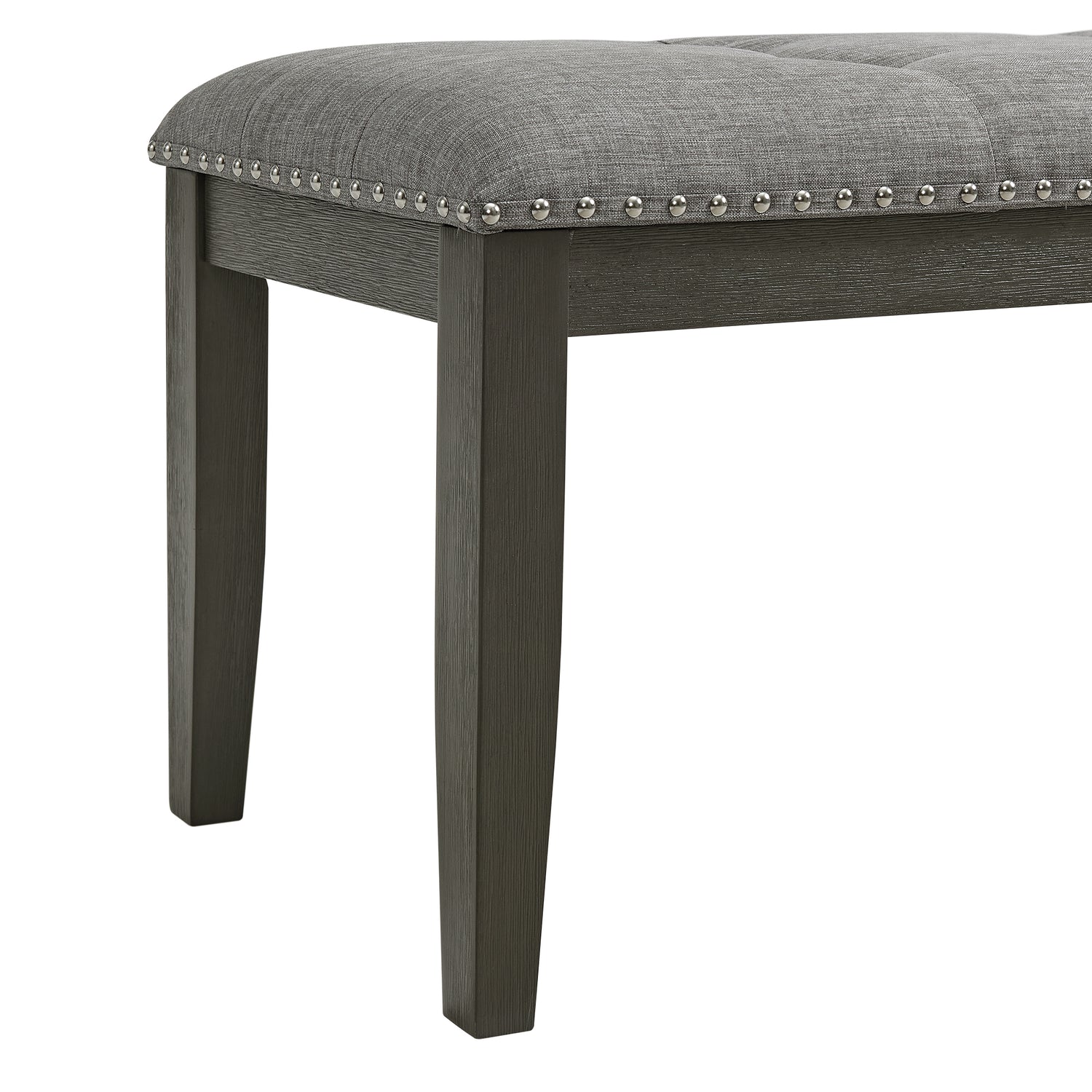 Everdeen Bench w/ Grey Fabric and Nail Heads in Charcoal - Tampa Furniture Outlet